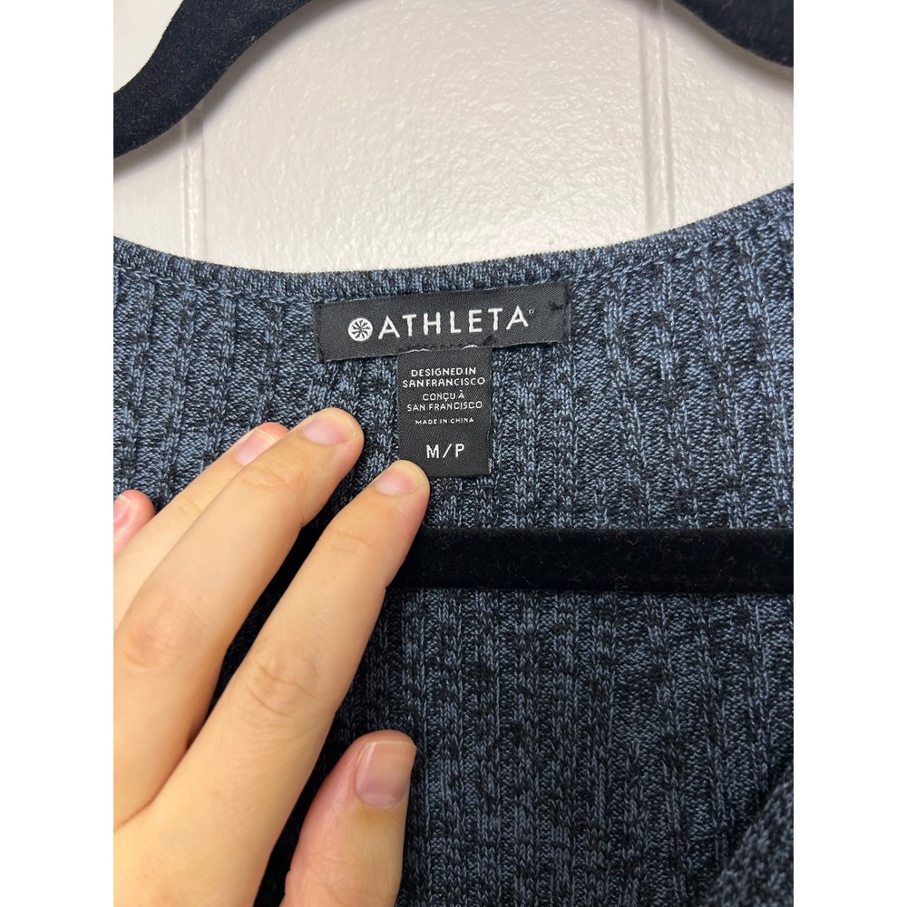 Athleta Reverie Sweater Dress Women's MP Blue‎ Ribbed Long Sleeve Knit - Picture 3 of 8